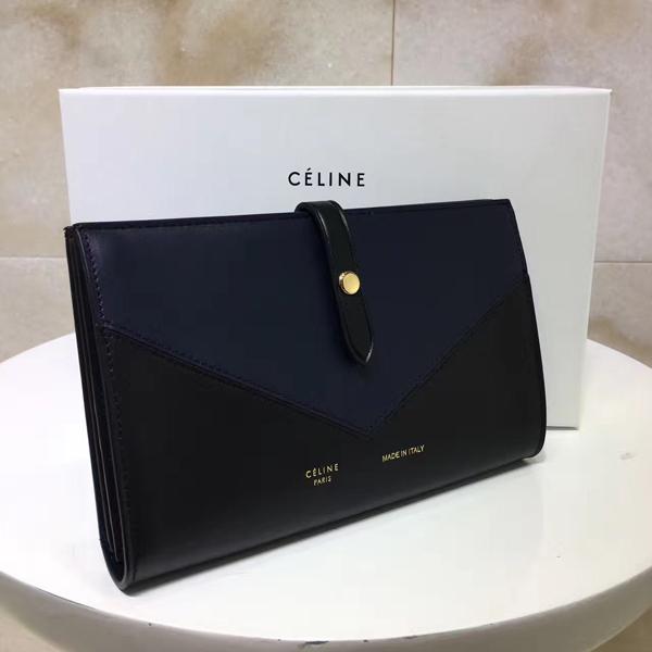 17SS 大変素敵★【CELINE セリーヌコピー財布】ストラップ 長財布 (Navy & Black)108633AS9.08NB